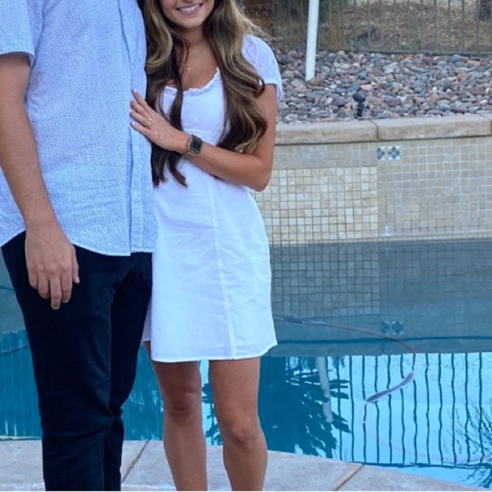 White free people short sleeve flowy mini dress